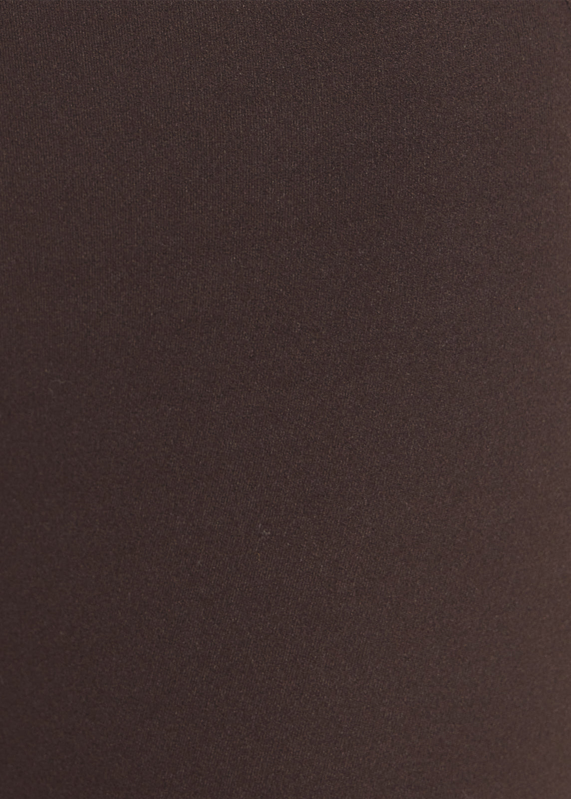 Fabric close-up showing smooth, chocolate stretch material