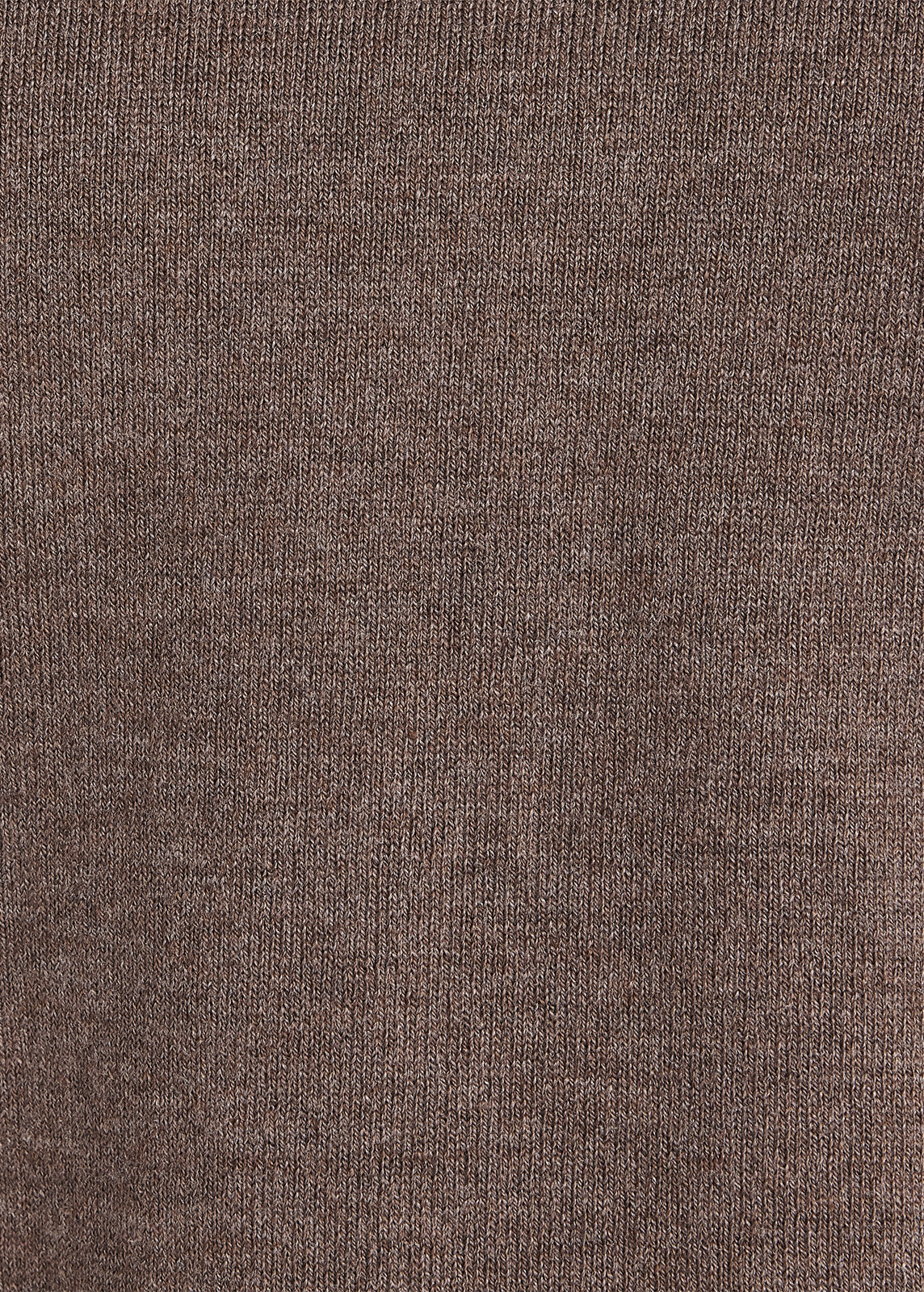 Model wearing brown wide-leg knit pants with drawstring waist and ribbed hem