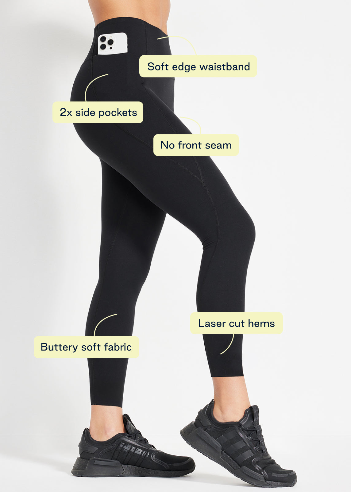 Close-up showing side pocket feature on leggings
